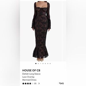 House of CB Delilah Long Sleeve Black Lace Overlay Maxi Mermaid Dress
